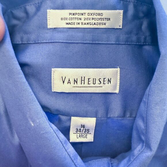 Van Heusen Mens Collared Button Down Long- Sleeve Shirt Blue Large - 16 34/35 - Picture 3 of 11